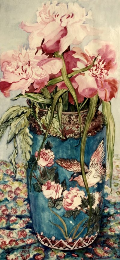 Peonies in a Cloisonne Vase by Joan Thewsey